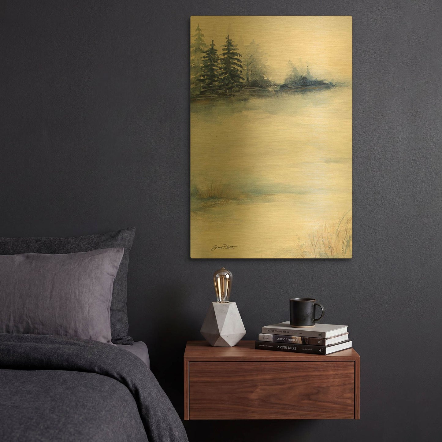 'Blue Pines B' By Jean Plout Gold Metal Wall Art