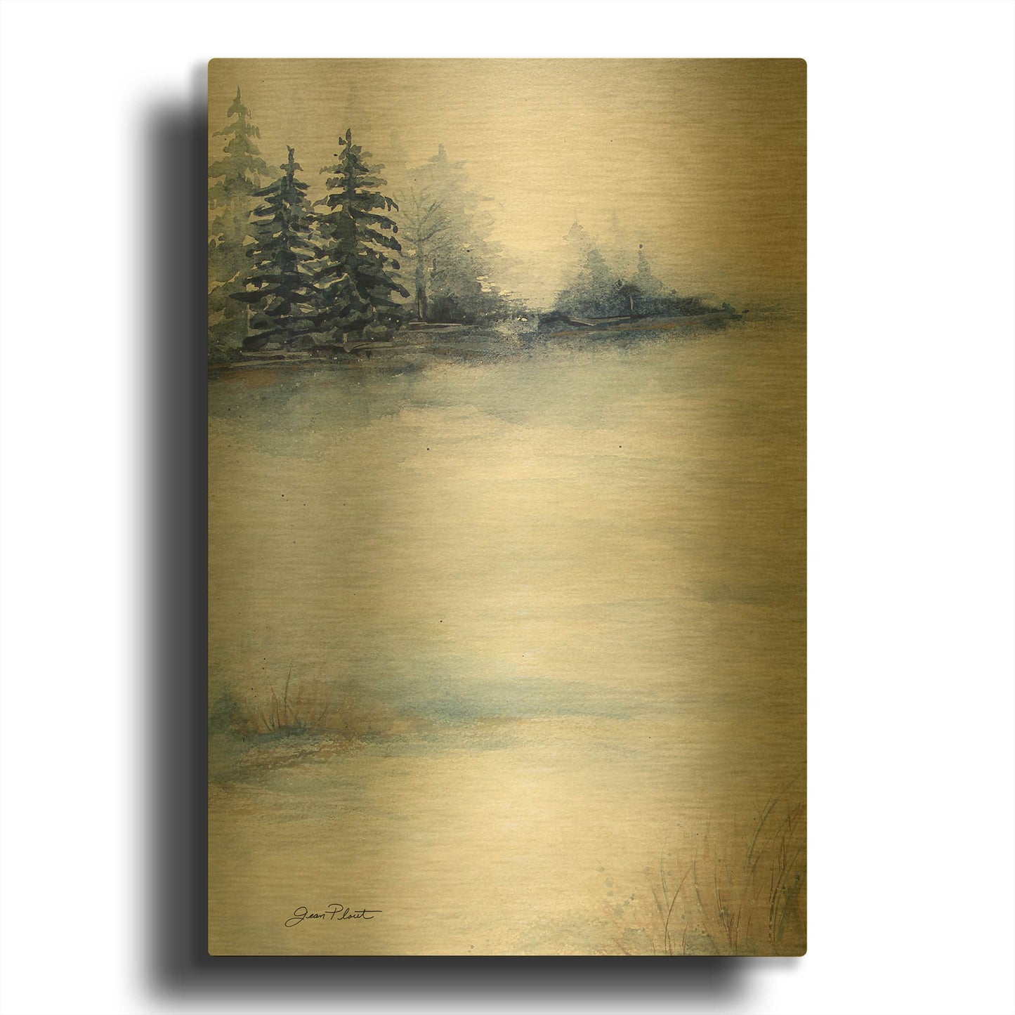 'Blue Pines B' By Jean Plout Gold Metal Wall Art