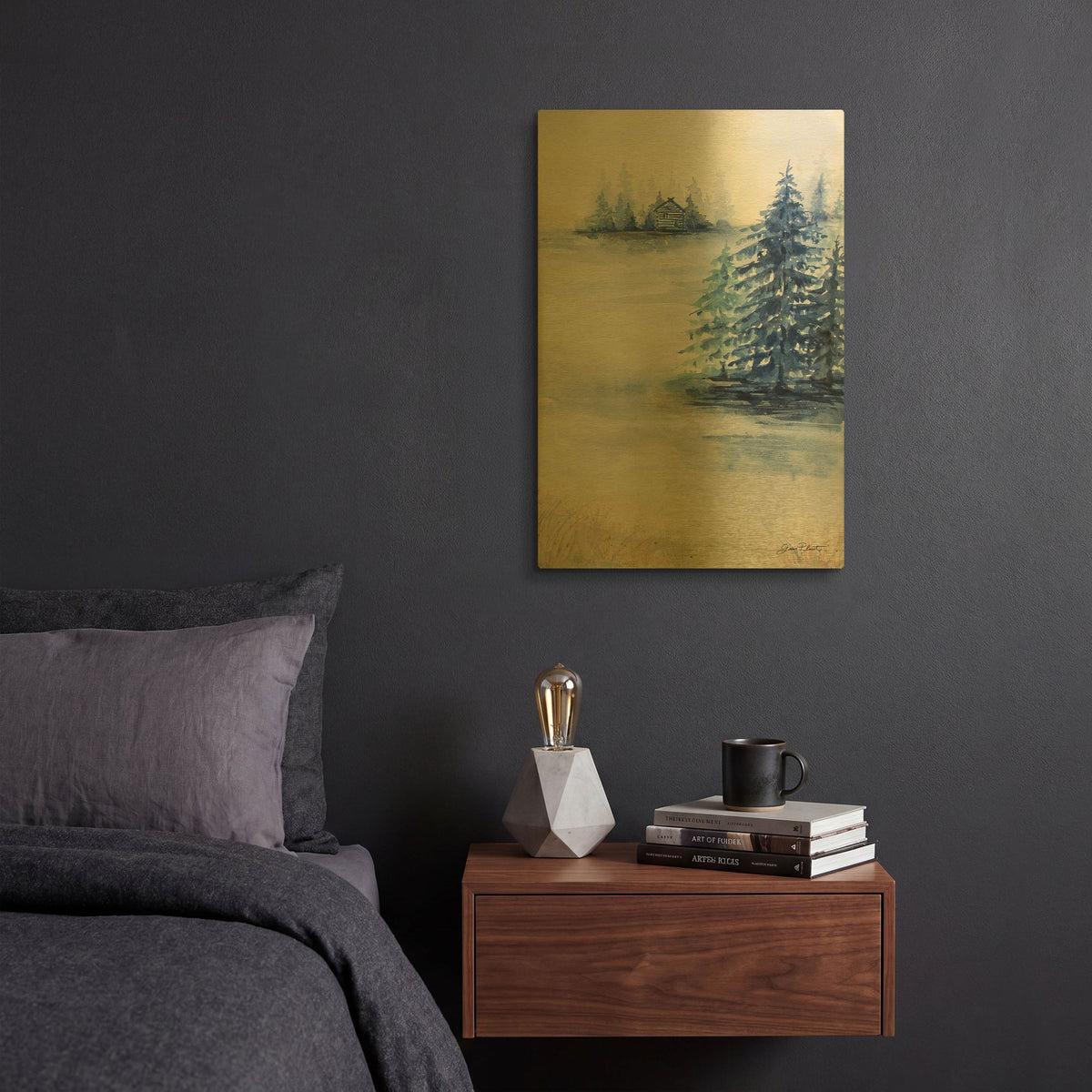 'Blue Pines C' By Jean Plout Gold Metal Wall Art