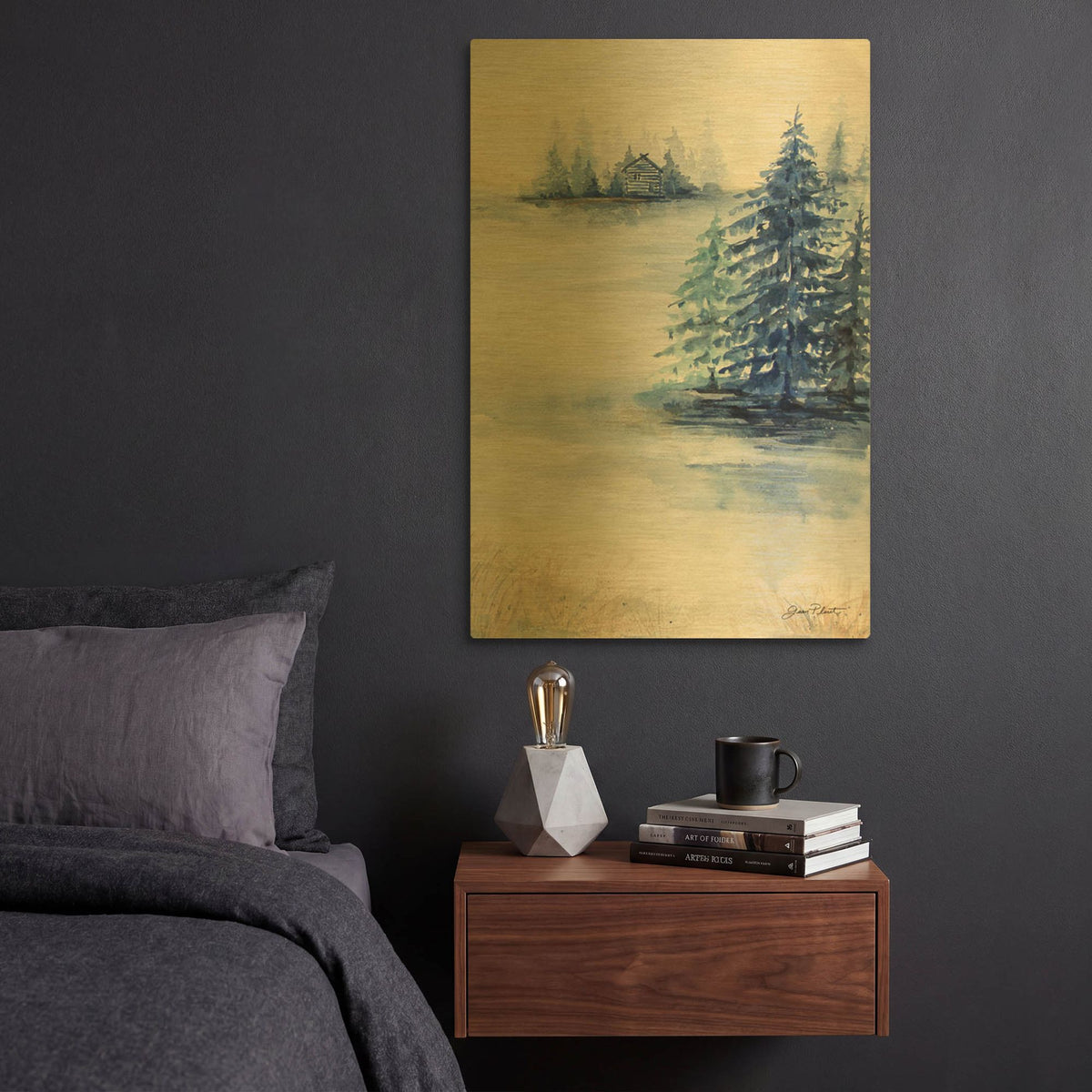 'Blue Pines C' By Jean Plout Gold Metal Wall Art