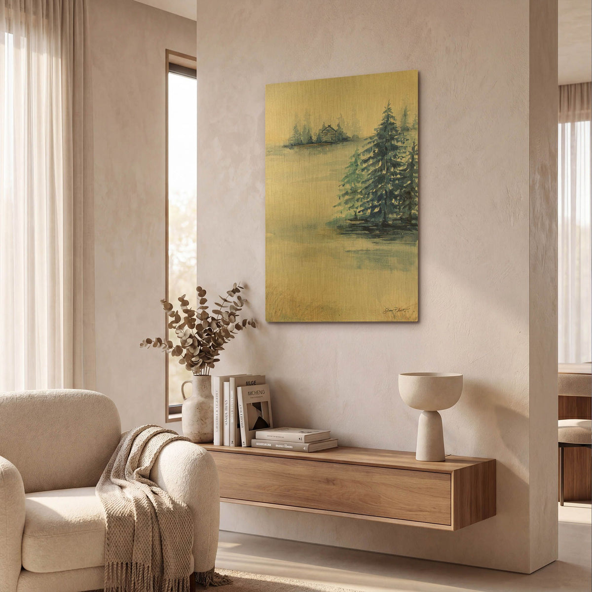 'Blue Pines C' By Jean Plout Gold Metal Wall Art