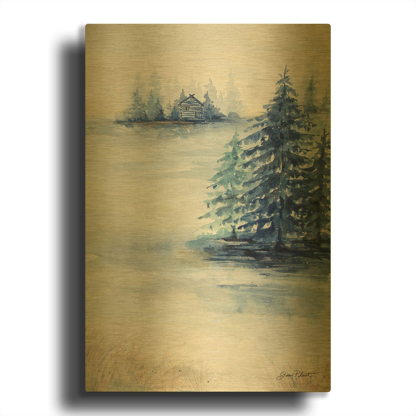 'Blue Pines C' By Jean Plout Gold Metal Wall Art