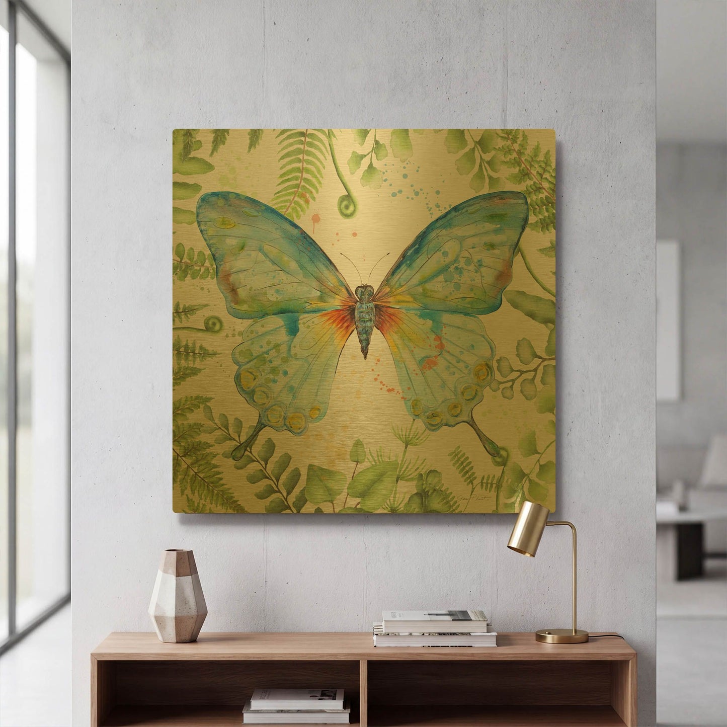 'Botanical Butterfly Beauty 1' By Jean Plout Gold Metal Wall Art