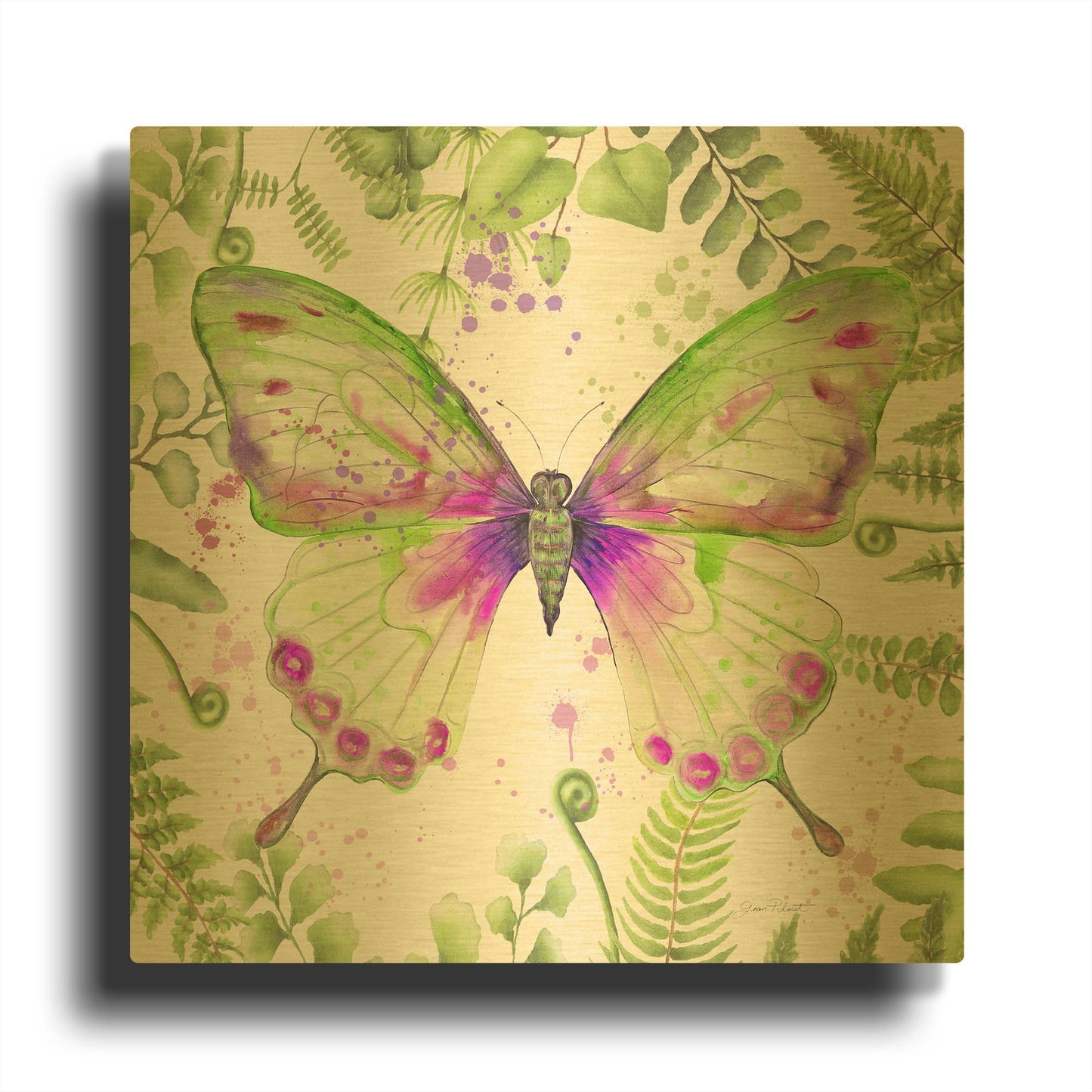 'Botanical Butterfly Beauty 3' By Jean Plout Gold Metal Wall Art