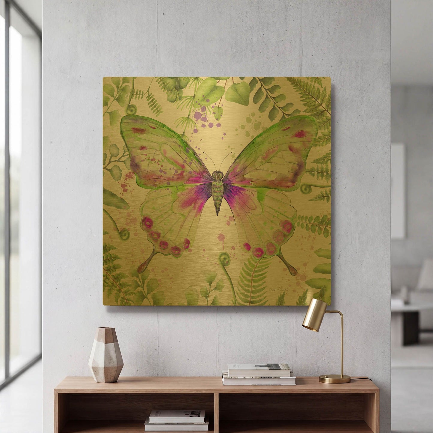 'Botanical Butterfly Beauty 3' By Jean Plout Gold Metal Wall Art