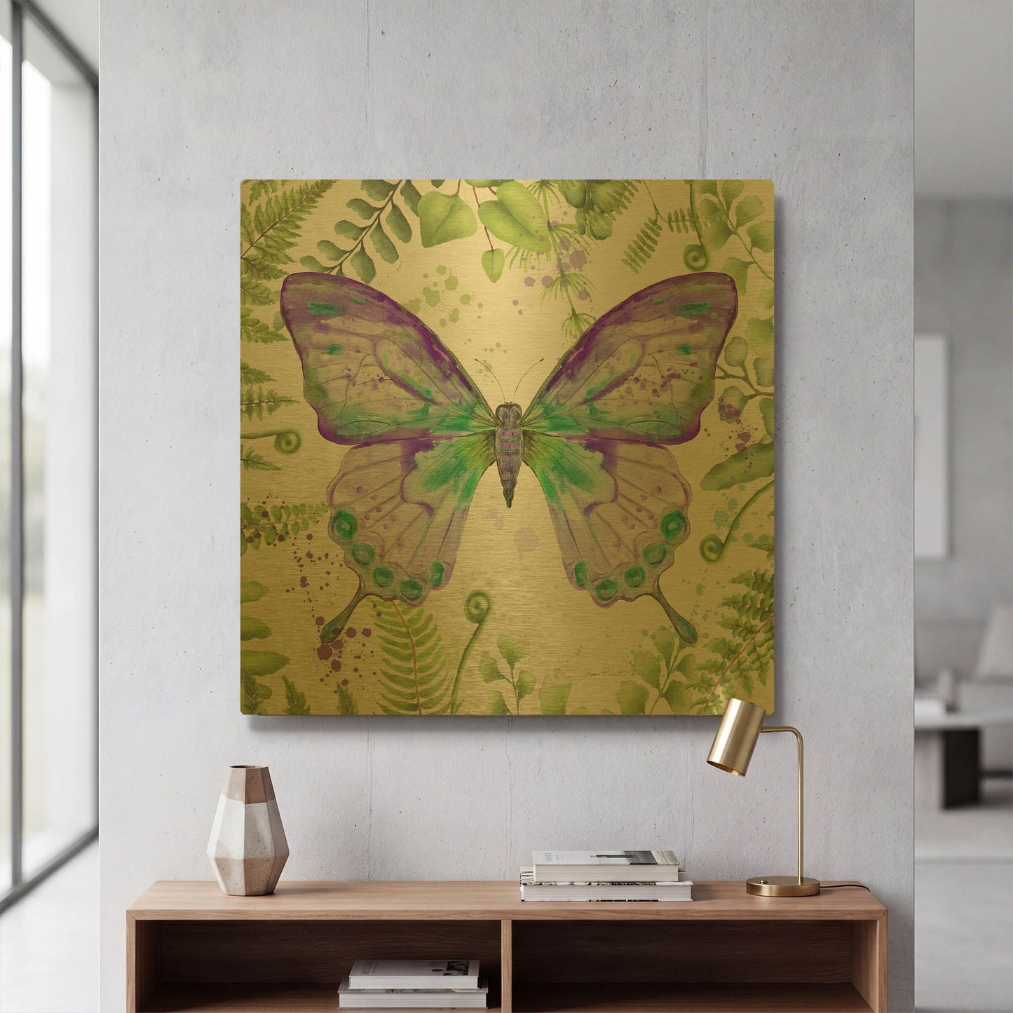 'Botanical Butterfly Beauty 4' By Jean Plout Gold Metal Wall Art