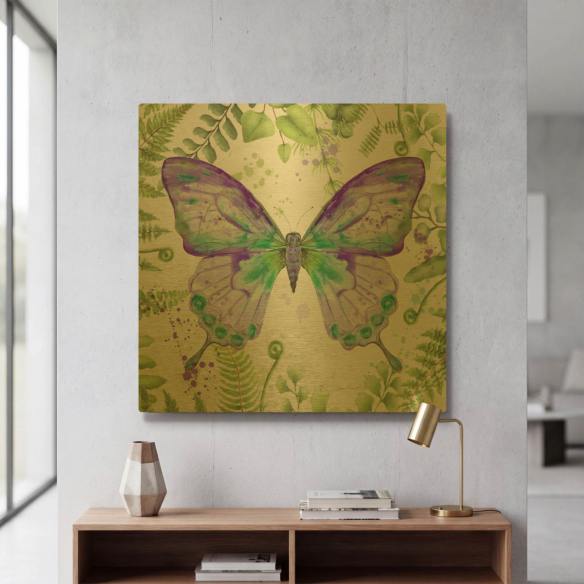 'Botanical Butterfly Beauty 4' By Jean Plout Gold Metal Wall Art