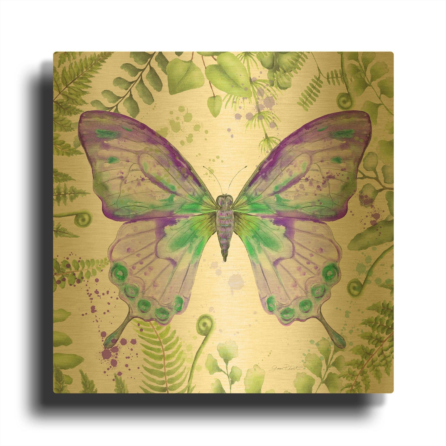 'Botanical Butterfly Beauty 4' By Jean Plout Gold Metal Wall Art