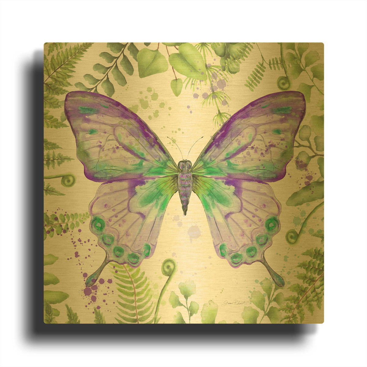 'Botanical Butterfly Beauty 4' By Jean Plout Gold Metal Wall Art