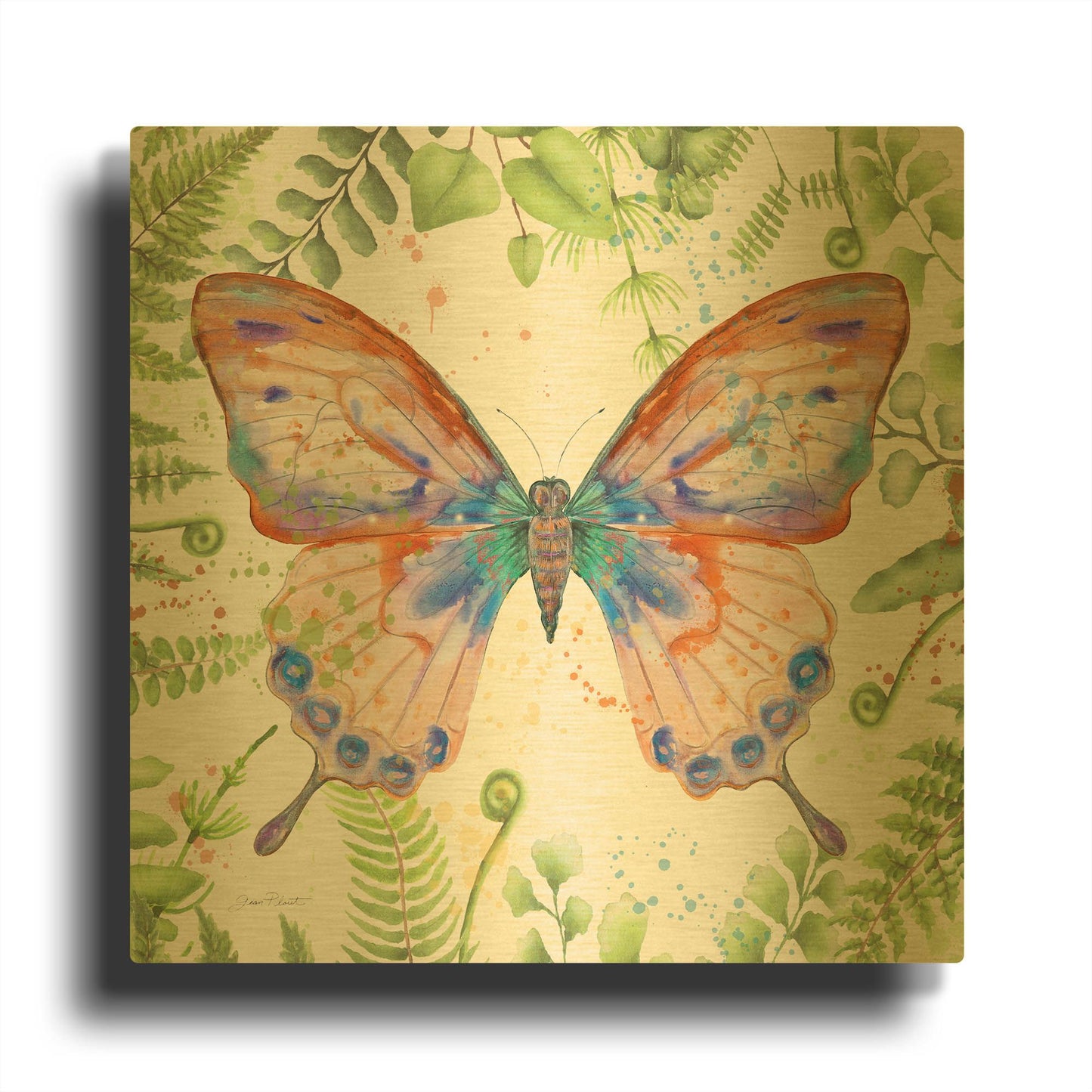 'Botanical Butterfly Beauty 5' By Jean Plout Gold Metal Wall Art
