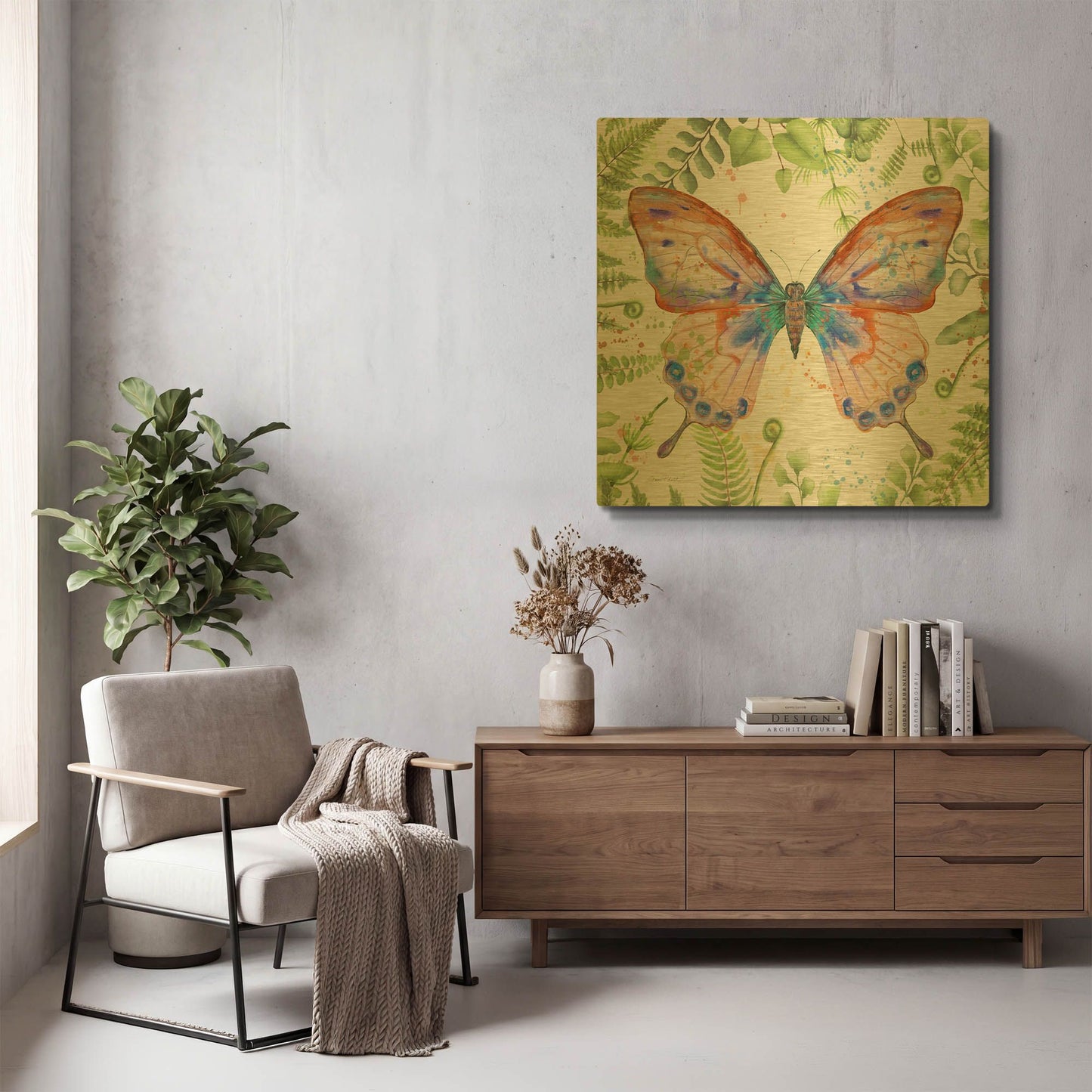 'Botanical Butterfly Beauty 5' By Jean Plout Gold Metal Wall Art