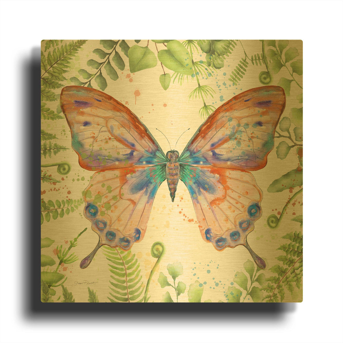 'Botanical Butterfly Beauty 5' By Jean Plout Gold Metal Wall Art