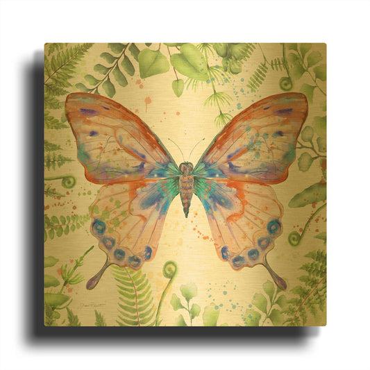 'Botanical Butterfly Beauty 5' By Jean Plout Gold Metal Wall Art