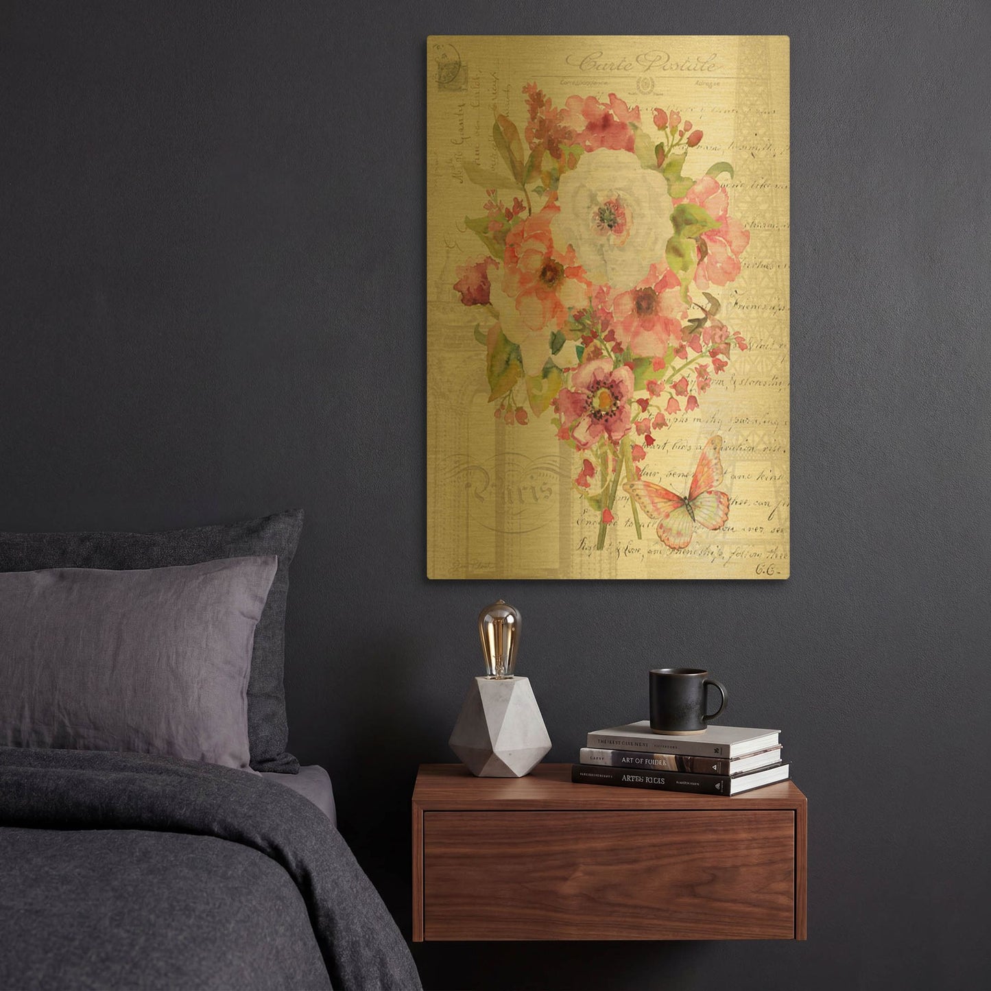 'Bouquet Francais B' By Jean Plout Gold Metal Wall Art