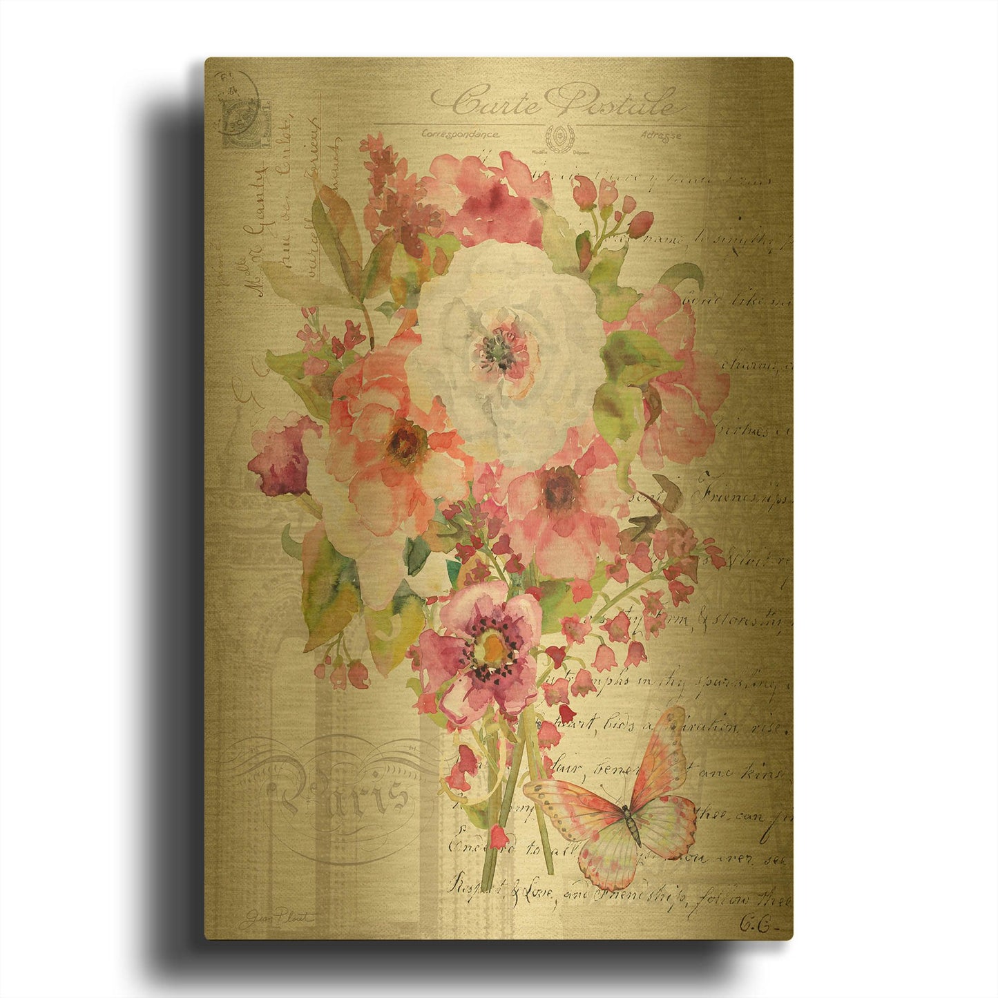 'Bouquet Francais B' By Jean Plout Gold Metal Wall Art