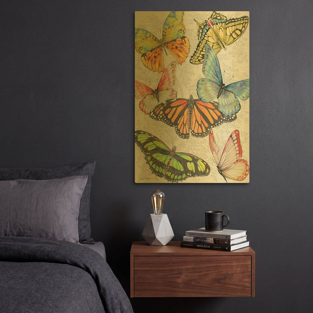 'Butterfly Gathering B' By Jean Plout Gold Metal Wall Art