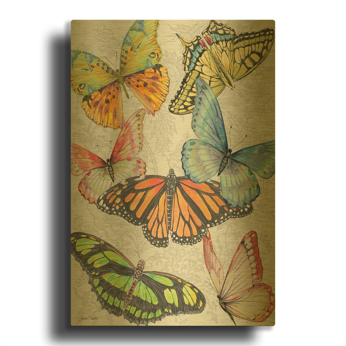 'Butterfly Gathering B' By Jean Plout Gold Metal Wall Art