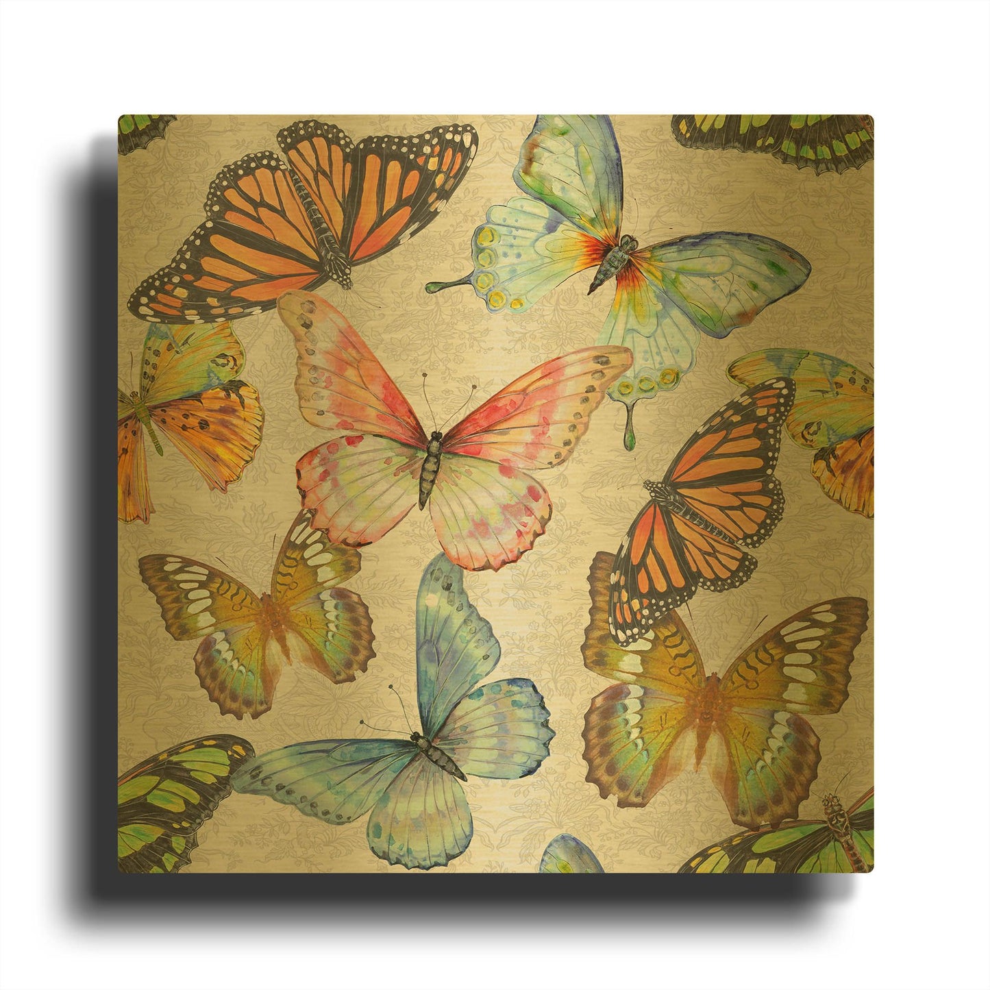 'Butterfly Gathering C' By Jean Plout Gold Metal Wall Art