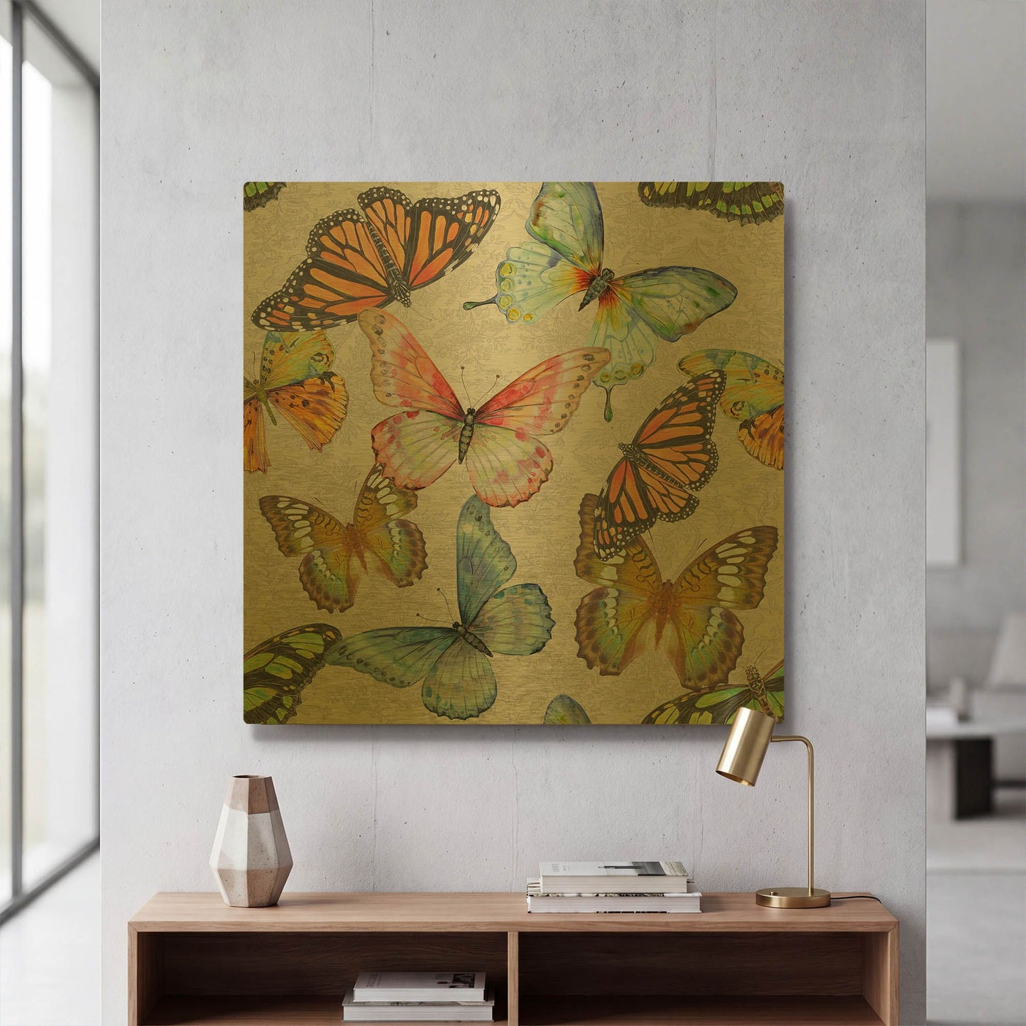 'Butterfly Gathering C' By Jean Plout Gold Metal Wall Art
