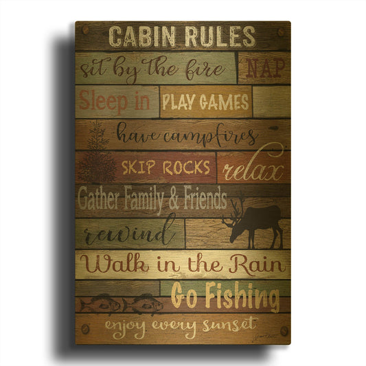 'Cabin Rules On Wood' By Jean Plout Gold Metal Wall Art