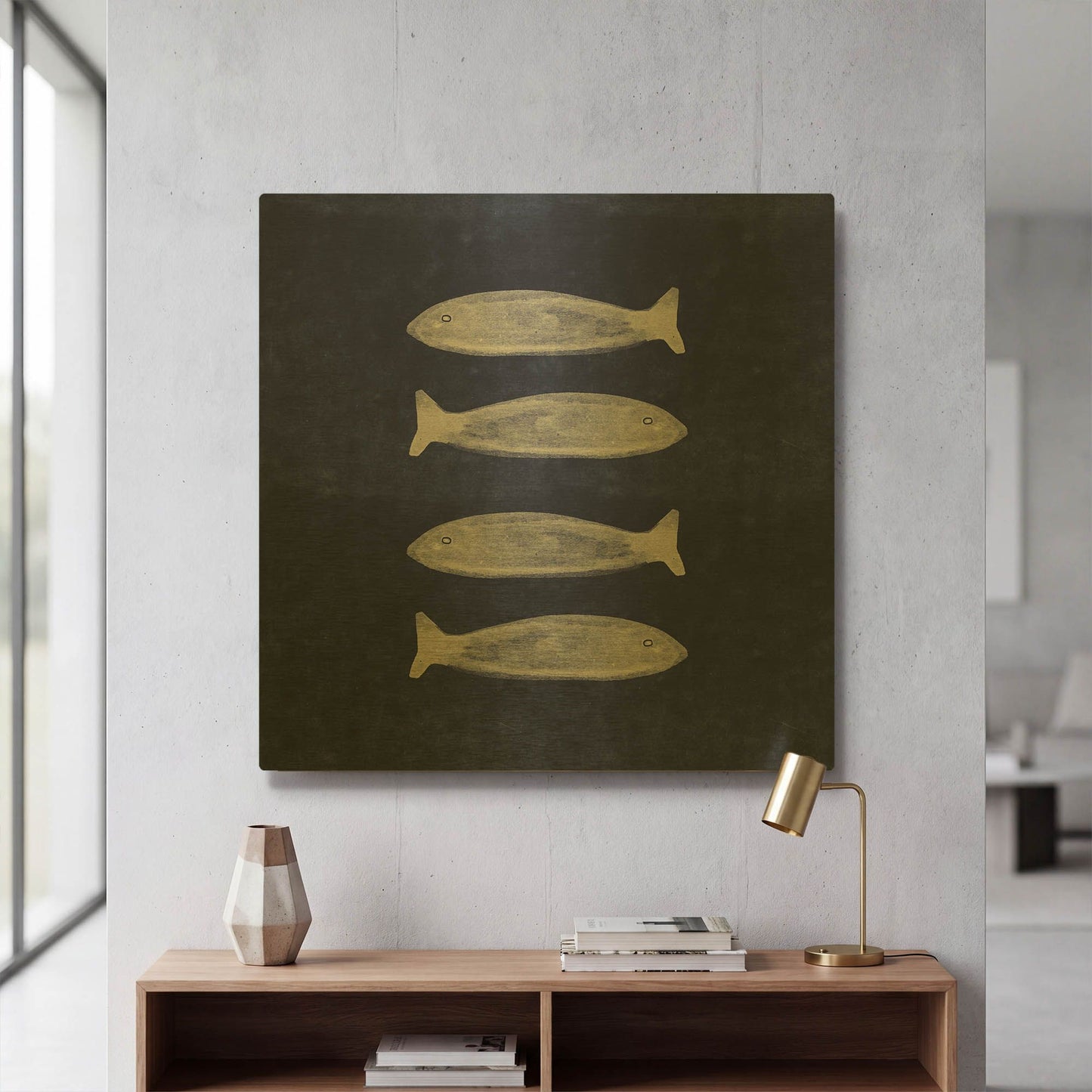 'Indigo Fish' By Linda Woods Gold Metal Wall Art