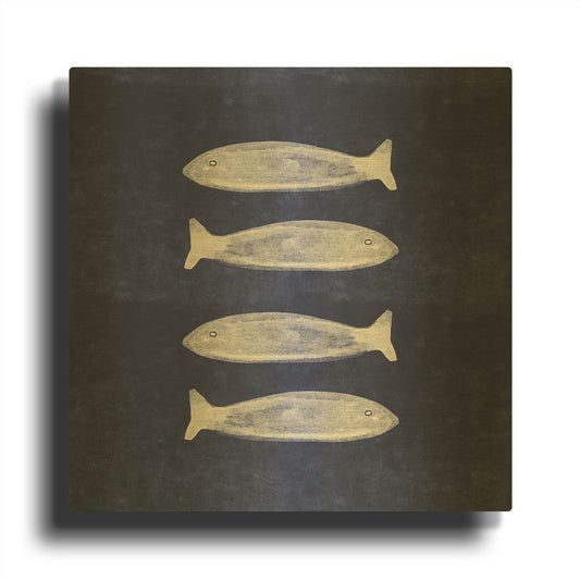 'Indigo Fish' By Linda Woods Gold Metal Wall Art