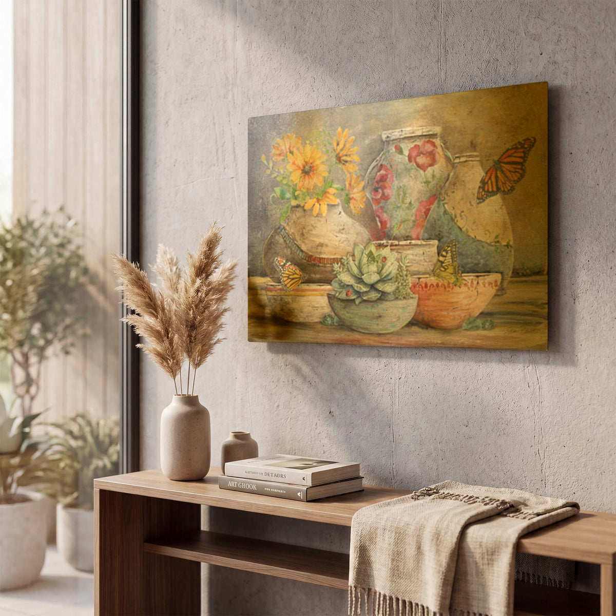 'Clay Pottery Still Life D' By Jean Plout Gold Metal Wall Art
