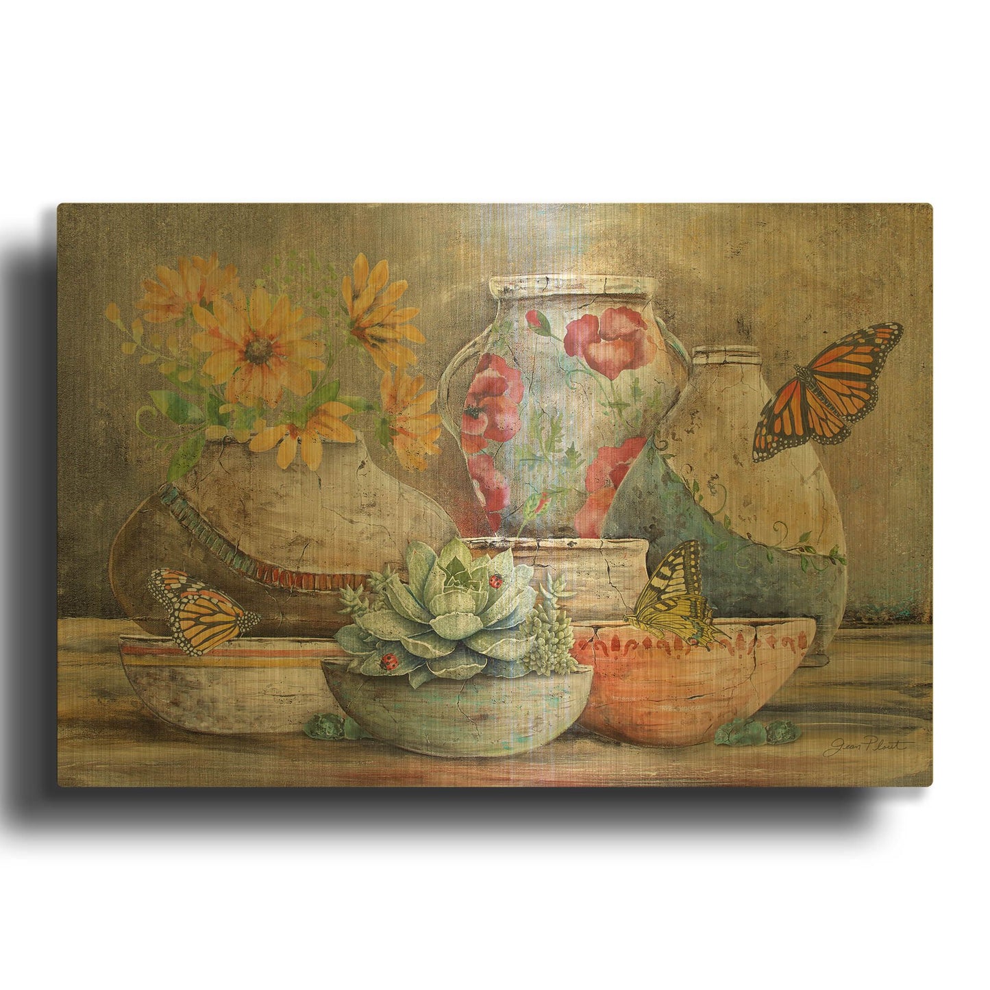 'Clay Pottery Still Life D' By Jean Plout Gold Metal Wall Art