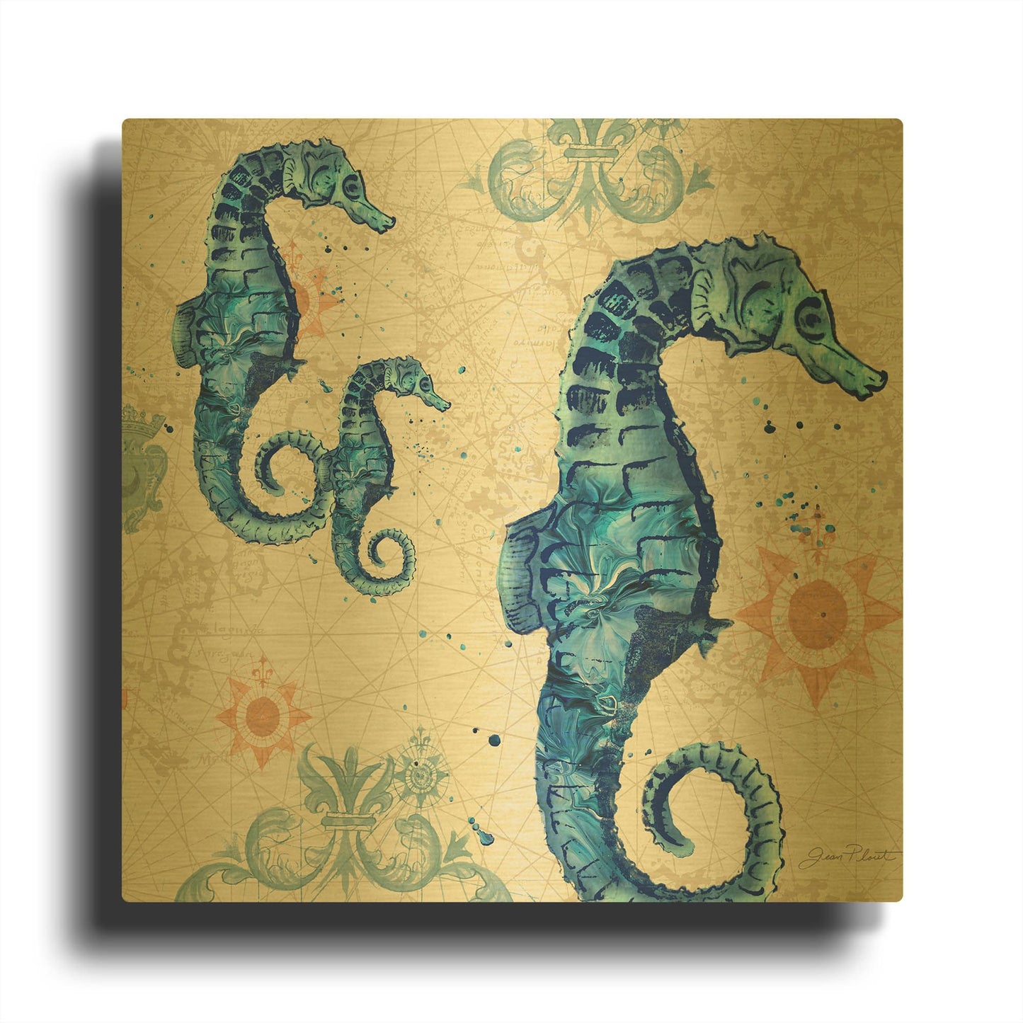 'Coastal Collection B' By Jean Plout Gold Metal Wall Art