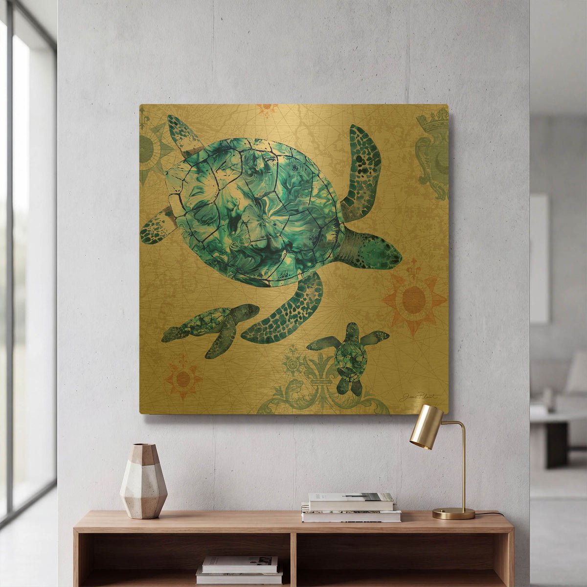 'Coastal Collection C' By Jean Plout Gold Metal Wall Art