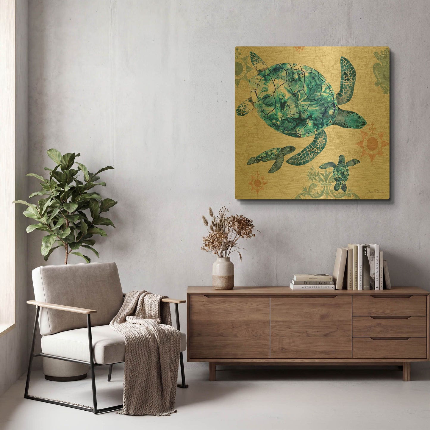 'Coastal Collection C' By Jean Plout Gold Metal Wall Art