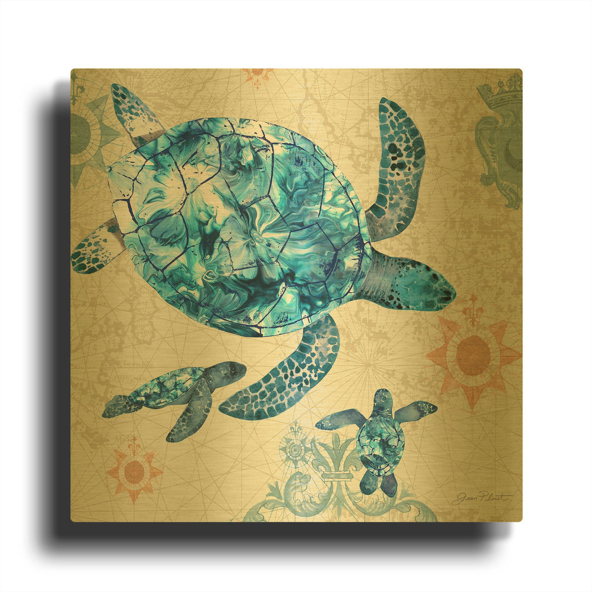 'Coastal Collection C' By Jean Plout Gold Metal Wall Art