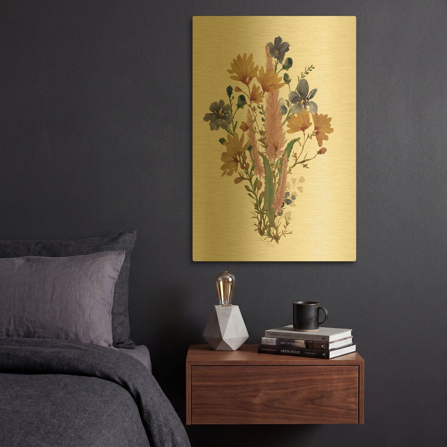 'Desert Flower Bouquet C' By Jean Plout Gold Metal Wall Art
