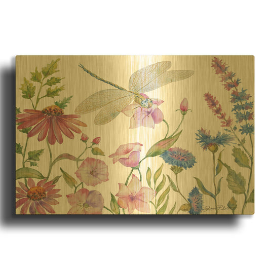 'Dragonfly Garden Delight A' By Jean Plout Gold Metal Wall Art