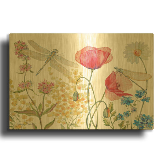 'Dragonfly Garden Delight B' By Jean Plout Gold Metal Wall Art