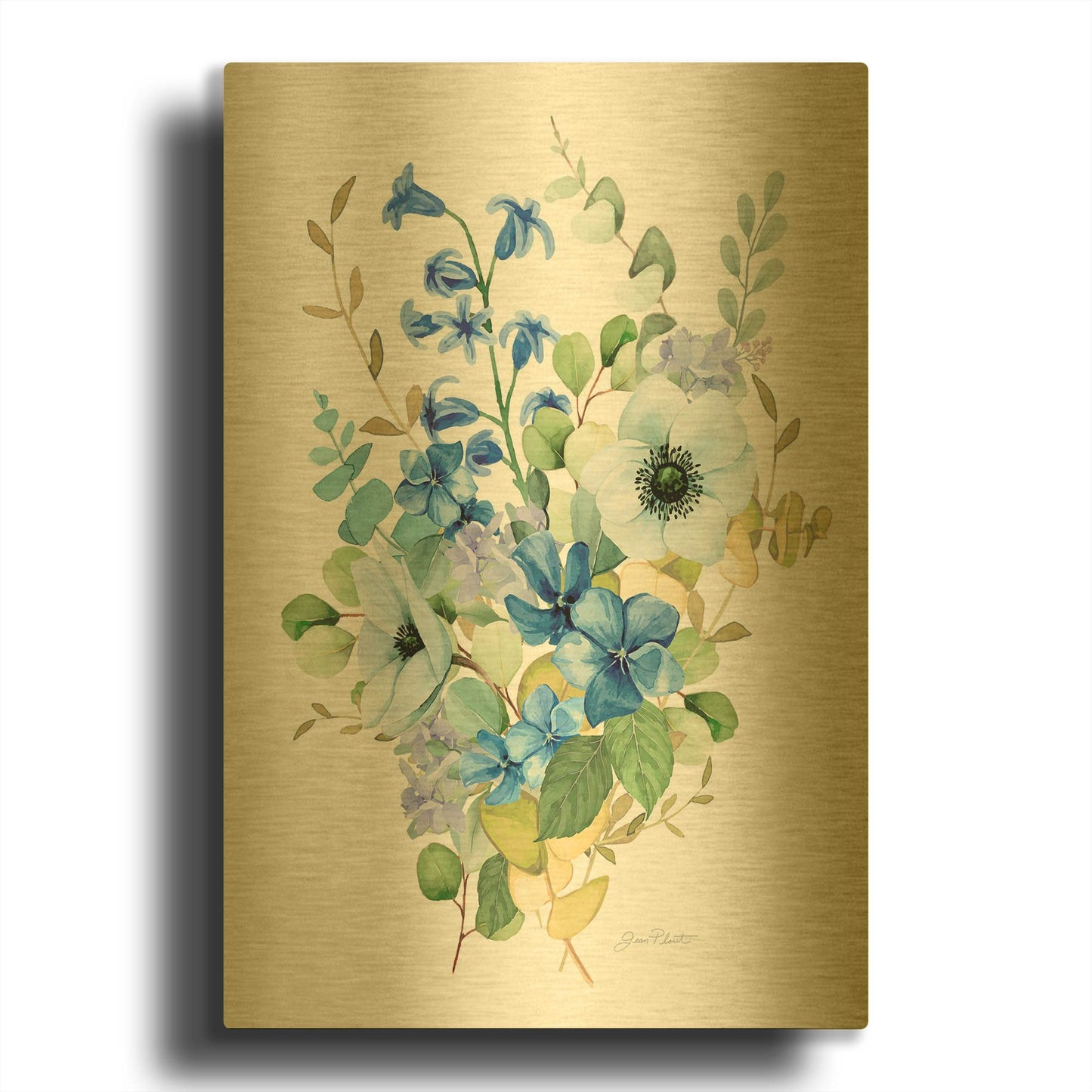 'Eucalyptus Blue A' By Jean Plout Gold Metal Wall Art