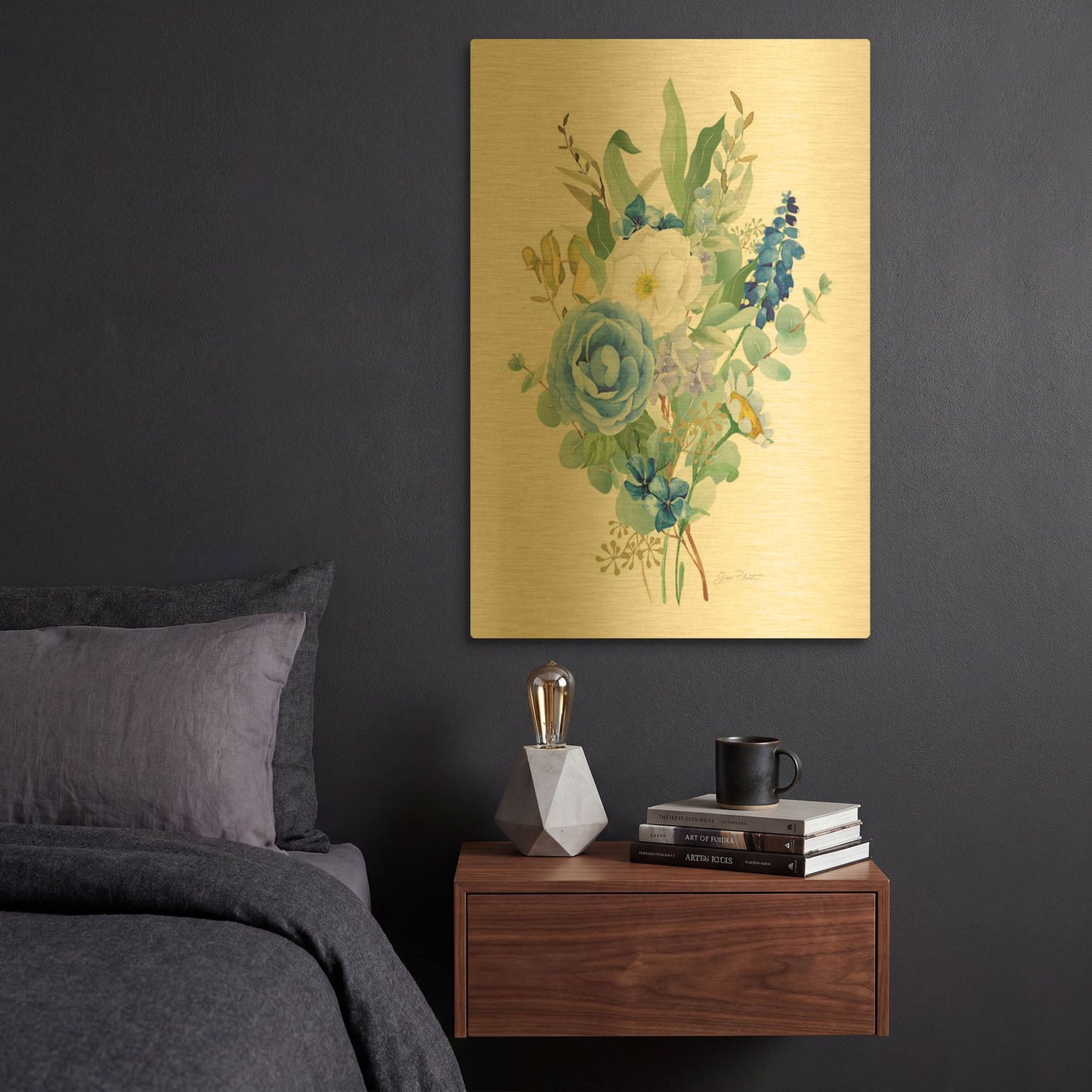 'Eucalyptus Blue B' By Jean Plout Gold Metal Wall Art