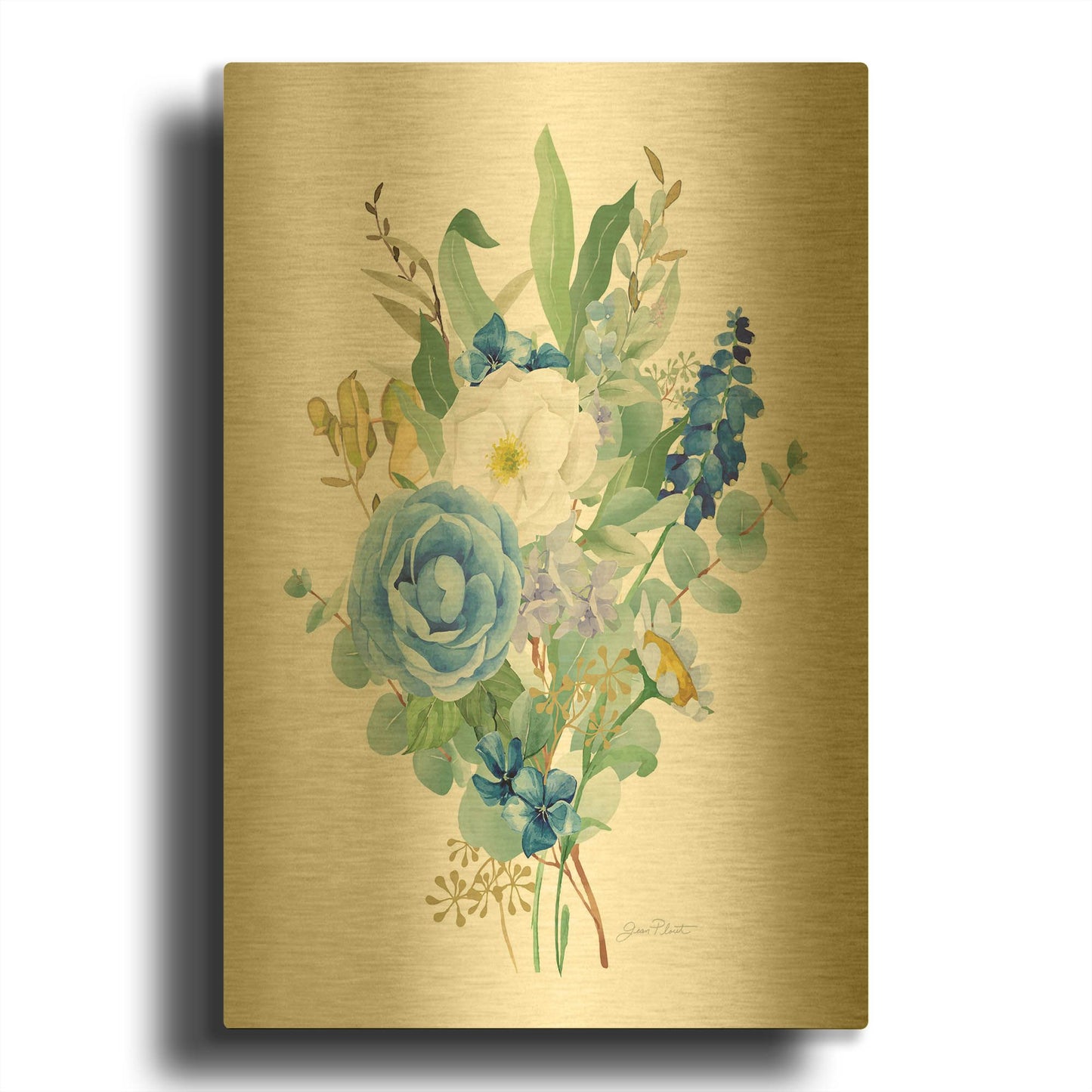 'Eucalyptus Blue B' By Jean Plout Gold Metal Wall Art