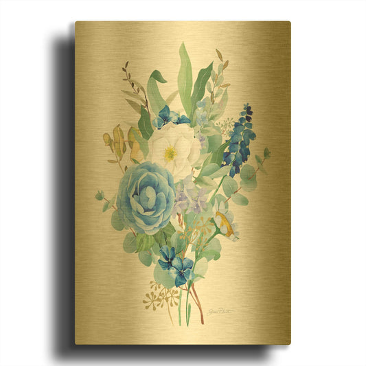'Eucalyptus Blue B' By Jean Plout Gold Metal Wall Art