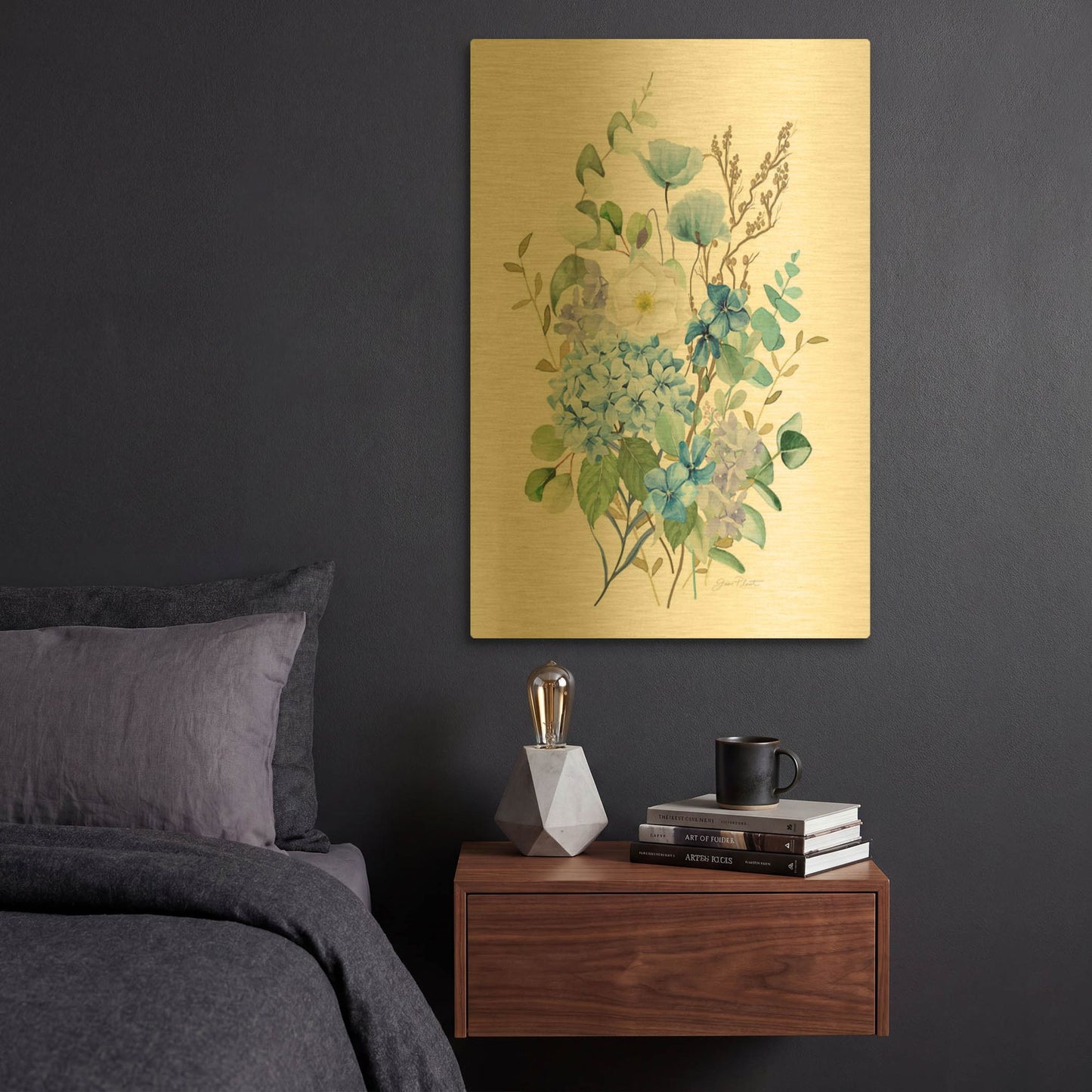 'Eucalyptus Blue C' By Jean Plout Gold Metal Wall Art