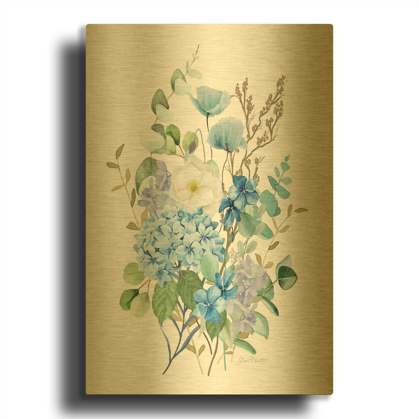 'Eucalyptus Blue C' By Jean Plout Gold Metal Wall Art