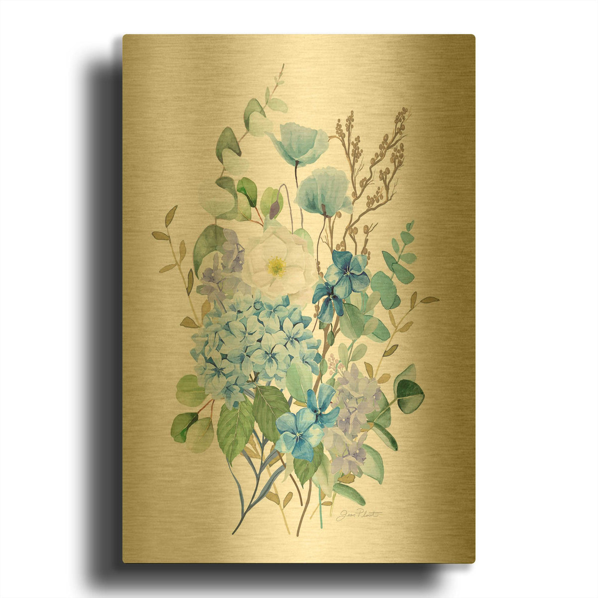 'Eucalyptus Blue C' By Jean Plout Gold Metal Wall Art