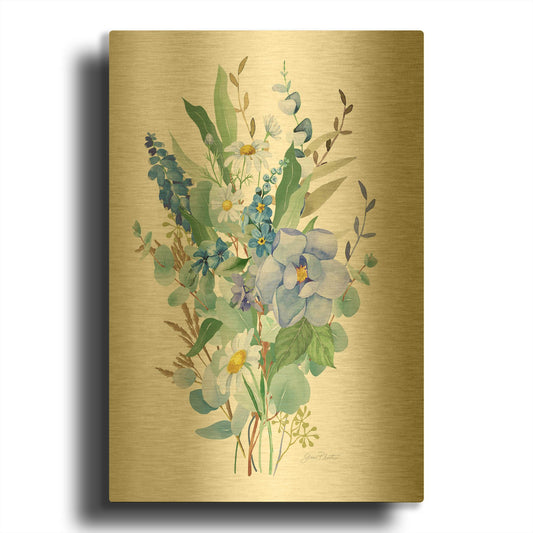 'Eucalyptus Blue D' By Jean Plout Gold Metal Wall Art