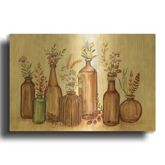 'Fall Brown Bottles A' By Jean Plout Gold Metal Wall Art