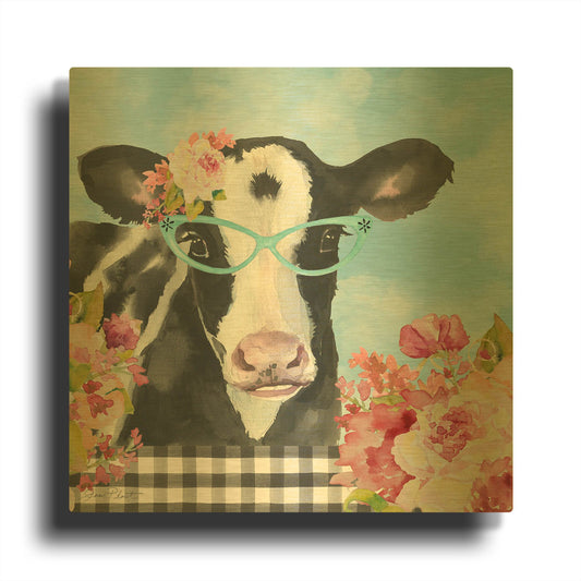 'Farm Animal Beauties A' By Jean Plout Gold Metal Wall Art