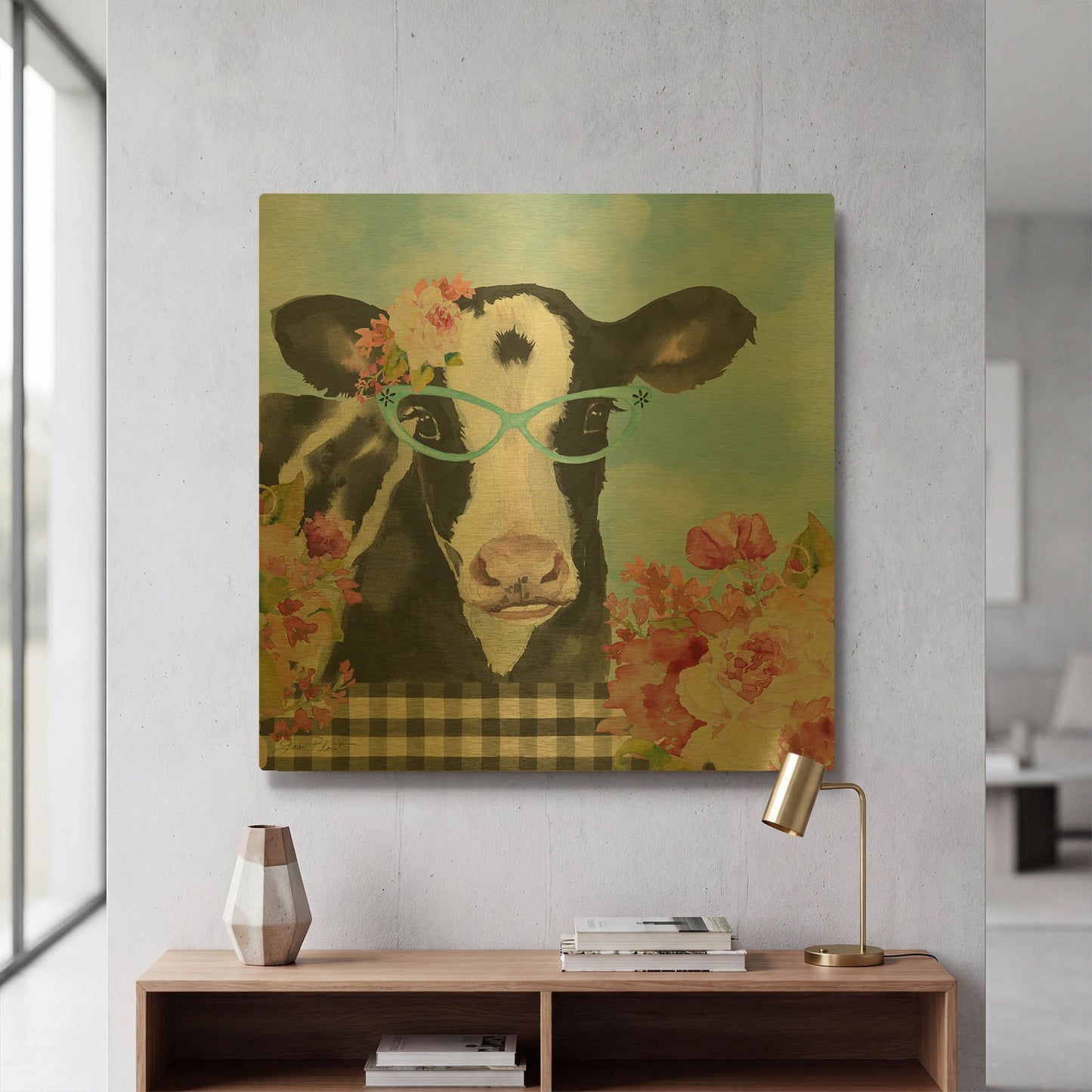 'Farm Animal Beauties A' By Jean Plout Gold Metal Wall Art