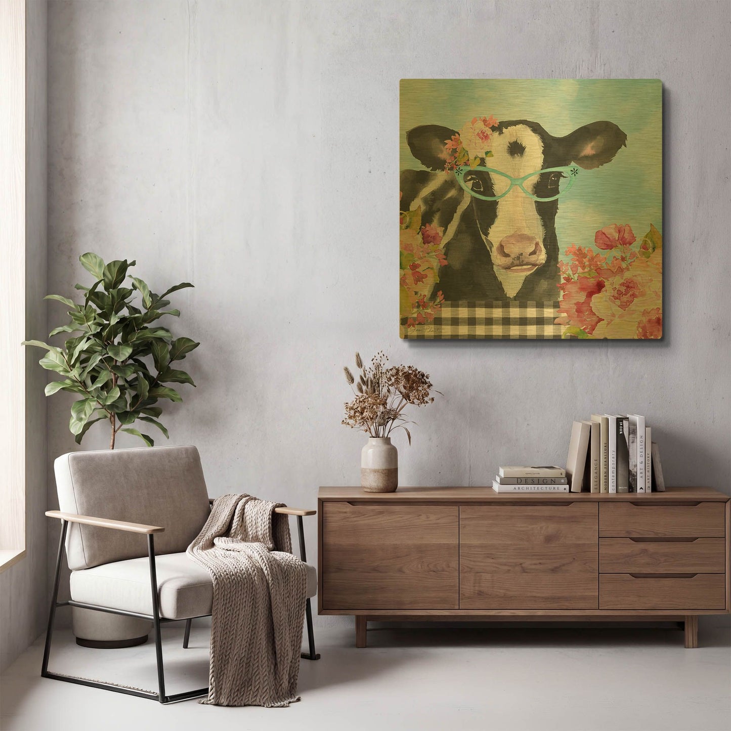'Farm Animal Beauties A' By Jean Plout Gold Metal Wall Art