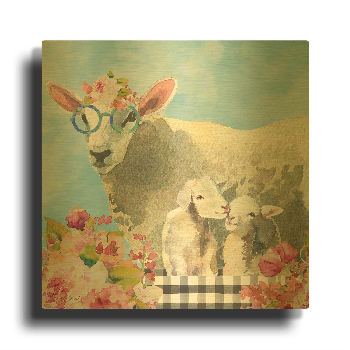 'Farm Animal Beauties B' By Jean Plout Gold Metal Wall Art
