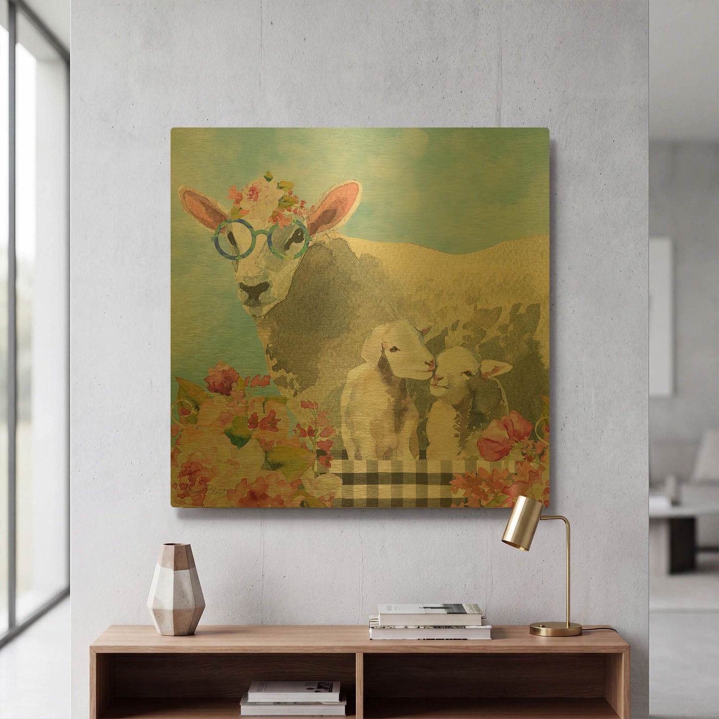 'Farm Animal Beauties B' By Jean Plout Gold Metal Wall Art