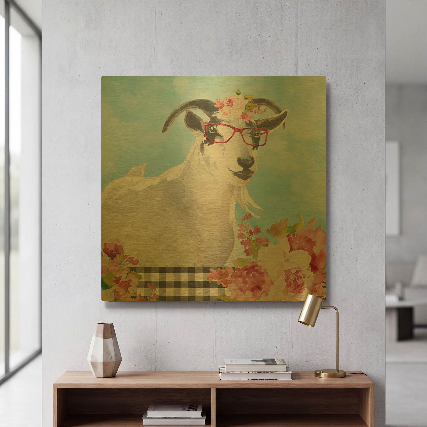 'Farm Animal Beauties C' By Jean Plout Gold Metal Wall Art